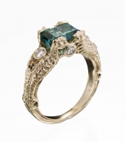 14k Gold Seahorse Ring with Tourmaline and Diamonds