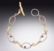 14k White and Yellow Gold Sea Grass Bracelet with Pink Sapphires