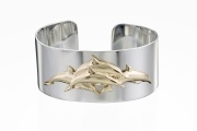 Sterling Silver and 14k Dolphin Cuff Bracelet