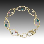14k Gold Sea Grass Link Sapphire and Opal Bracelet