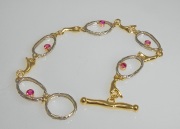 14k White and Yellow Gold Sea Grass Bracelet with Pink Sapphires