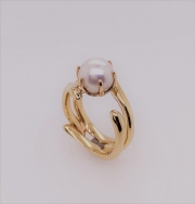 14k gold coral ring with Akoya pearl