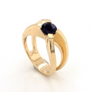 14k gold crossed ring with 6mm iolite