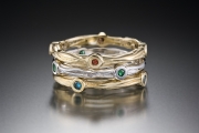 14k Gold Sea Grass Stone Stackable Rings