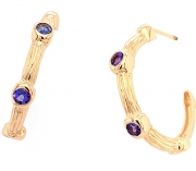 14k gold sea grass sapphire hoops