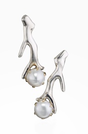 Sterling Silver and 14k Gold Coral and Pearl Earrings