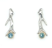 Sterling silver and 14k gold coral earrings with blue topaz