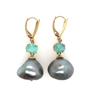 14k Gold Paraiba and Tahitian Pearl Earrings