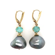 14k Gold Paraiba and Tahitian Pearl Earrings