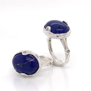 Sterling silver Lapis Cabochon Rings with Diamond accents