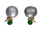 14k Tahitian Pearls and Tsavorite Garnet Earrings