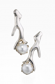 Sterling Silver and 14k Gold Coral and Pearl Earrings