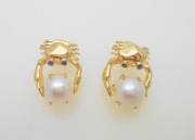 14k Gold Crab and Pearl Earrings