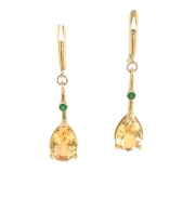 14k gold citrine and emerald drop earrings