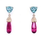 14k gold Pink and Sea Foam Tourmaline Earrings