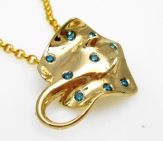 14k Gold Spotted Stingray Pendant with Blue Diamonds