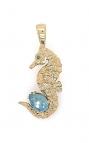 14k gold seahorse enhancer with aquamarine