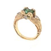 14k Gold Seahorse Ring with Tourmaline and Diamonds
