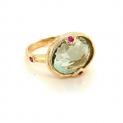 14k gold green amethyst and pink sapphire ring