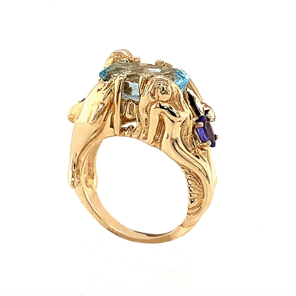 14k gold mermaid and dolphin ring