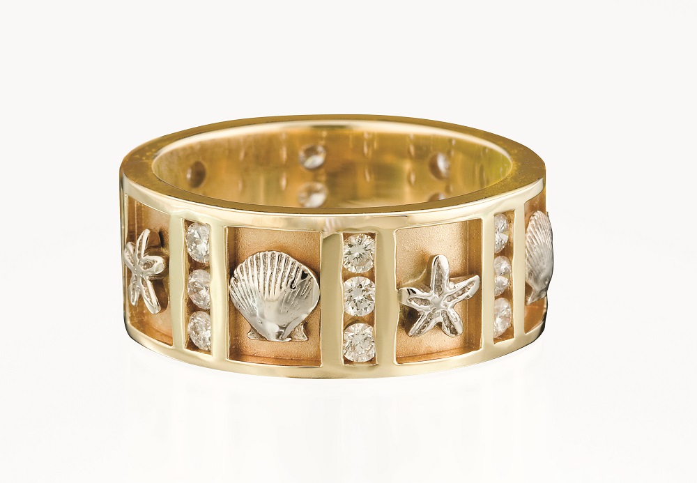 14k Gold Nautical Ring with Diamonds