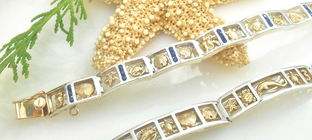 Sterling silver and 14k reef link bracelets