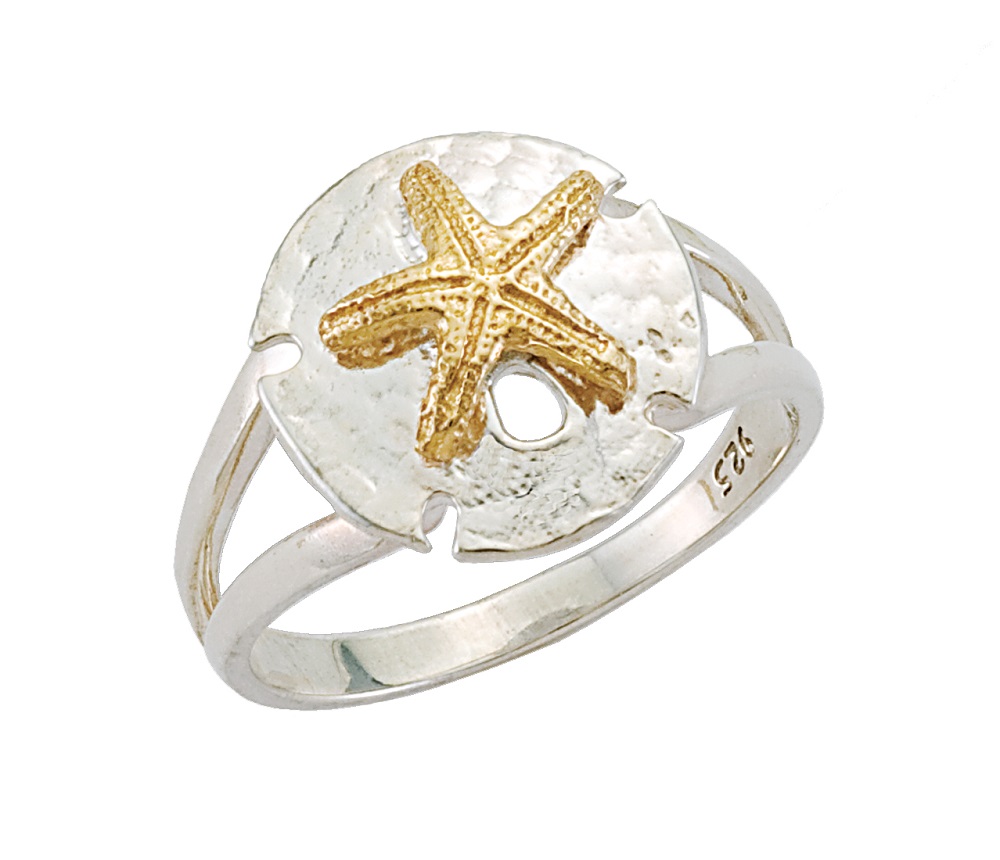 Sterling Silver and 14k Gold Sand Dollar Ring
