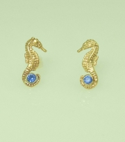 14k Gold Seahorse Earrings with Tanzanite