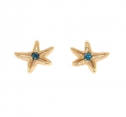 14k gold starfish blue diamond stud earrings