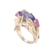 14k Gold Mermaid and Dolphin Ring with Tanzanite