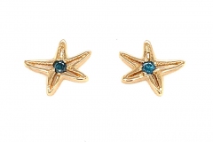 18k gold starfish blue diamond stud earrings