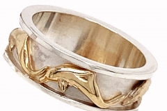 Sterling silver and 14k gold dolphin sea ring
